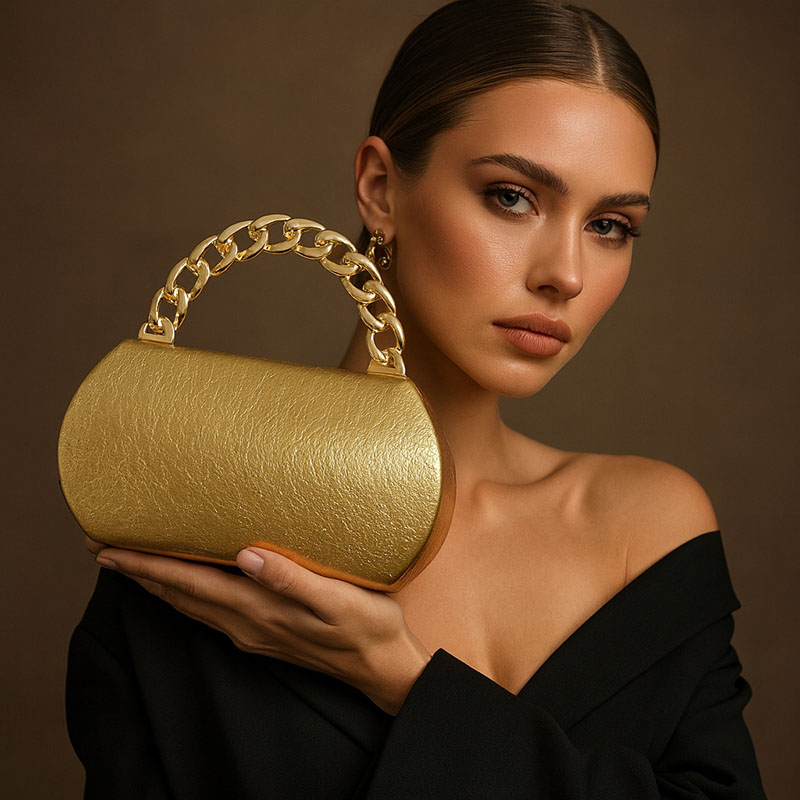 Women Bags Gold - Luxury Gold Metal Buckle Box Clutch