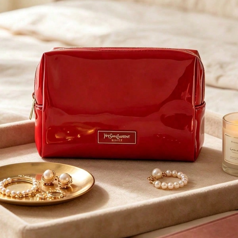 Women Bags Gold - YSL BEAUTE Red Faux Leather Makeup
